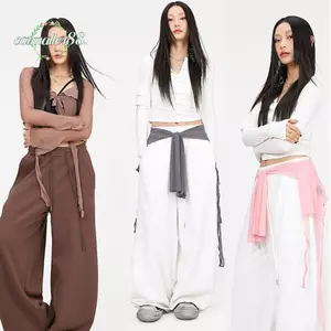 CATMALLER88 Khăn khiêu vũ Jazz, Khăn quàng cổ Hip-hop Harajuku không đều, Quần áo dạo phố lưng cao nhìn xuyên thấu trang trí quần jean