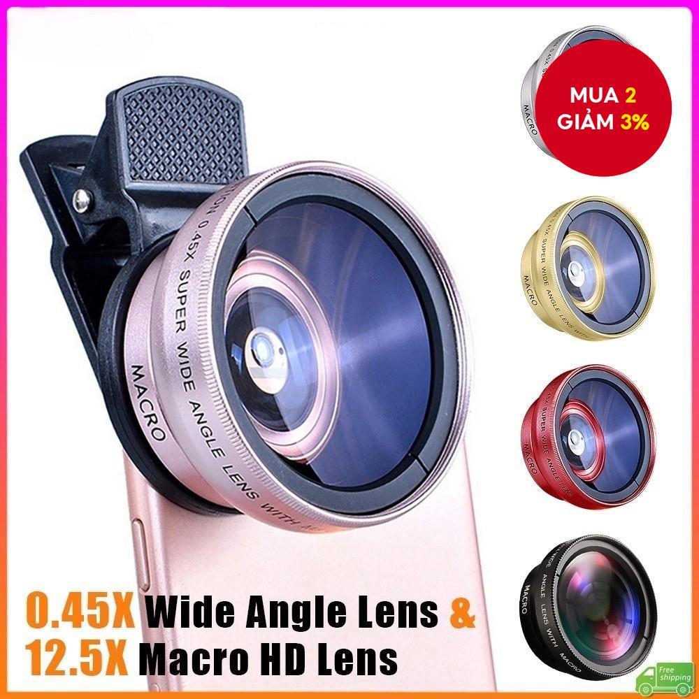 Bộ ống kính ngoài máy ảnh di động 2in1 0,45x & 49UV Góc siêu rộng + Macro 12,5x có kẹp điện thoại