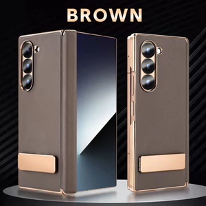Ốp điện thoại gấp da cao cấp cho Samsung Galaxy Z Fold 7 5G Flip6 5 4 3 Bảo vệ nâng cao + Giá đỡ kim loại Hỗ trợ mạnh mẽ