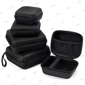 Hộp lưu trữ PYCOU EVA, Tai nghe dây kéo Mini di động, Vỏ cứng bảo vệ màu đen Phụ kiện kỹ thuật số