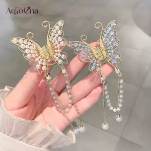 AqToCna Retro Rỗng Bướm sel Kẹp Tóc Cô Gái Hàn Quốc Kim Cương Giả Đuôi Ngựa Vuốt Tóc Ngọc Trai Thanh Lịch Phụ Kiện Tóc Cho Nữ AqToCna