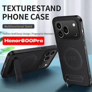 Dành Cho Honor 600 Pro 600Pro 2026 Ốp lưng Giá Đỡ Sợi Carbon Đứng Vỏ Honor600Pro Honor600 Lite Da Từ Tính Chống Sốc Mặt Sau Bảo Vệ