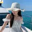 < YEI > Mũ đi biển vành cuộn Raffia dành cho nữ Mũ rơm ren mùa hè Bảo vệ tia cực tím Nhẹ Du lịch cần thiết cho kỳ nghỉ mới