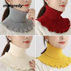 Cổ áo giả dệt kim MARGREDY, có tai gỗ Khăn ấm áp, thời trang mùa đông chống gió có thể tháo rời cổ ấm hơn nam nữ