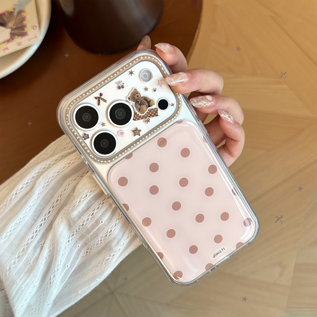 Ốp lưng iPhone chấm bi hình gấu nhỏ dễ thương phù hợp cho iPhone 17 Pro Max 16 15 14 13 12 11 Vỏ bảo vệ chống rơi LAHH