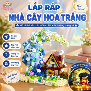 Mô hình lắp ráp nhà cây hoa trăng–Có đèn LED,ánh sáng lung linh–Quà tặng trang trí bàn học – Kiến trúc sáng tạo, đẹp mắt