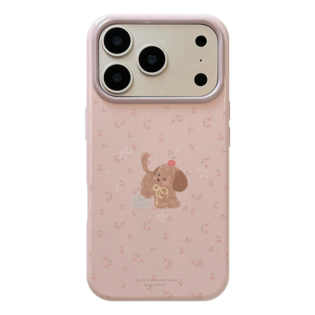 Ốp lưng iPhone họa tiết chú chó con hoa phù hợp cho iPhone 17 Pro Max, 16, 15, 14, iPhone 13 làm vỏ bảo vệ chống rơi. OIBK