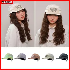 YRBWD Mũ khô nhanh, In chữ phong cách Nhật Bản Mũ bóng chày vành ngắn, Xu hướng có thể điều chỉnh thiết kế dây rút mỏng Mũ che nắng Unisex