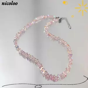 Vòng cổ đính cườm trong suốt NICOLOO, Vòng cổ pha lê nhiều mặt Hạt pha lê không đều bằng thủy tinh, Trang sức cổ Vòng cổ xương đòn đơn giản dành cho nữ
