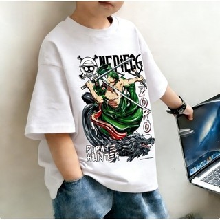 Áo Thun Trẻ Em Bé Trai Gái In One Piece Roronoa Zoro, Áo Bông Ngắn Tay Hè Phong Cách Anime Size 3-12 Tuổi COD