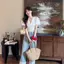 Áo sơ mi nữ tay phồng cổ chữ v kiểu Pháp mùa hè phong cách mới eo hẹp thon gọn hơn Áo sơ mi ngắn