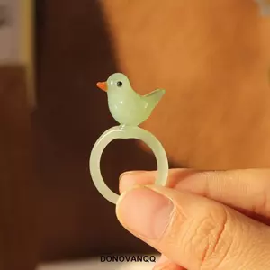 Nhẫn Chim DONOVANQQ, Nhẫn Thủy Tinh Handmade Trẻ Em Hoa Nhẫn, Nhẫn Men Màu Tinh Tế Cổ Điển Dễ Thương Thời Trang Mùa Hè