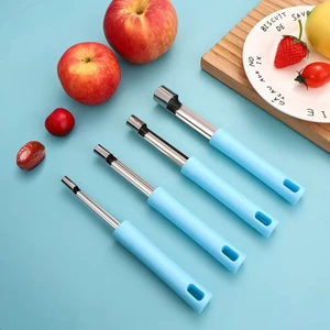 Loại bỏ lõi trái cây bằng thép không gỉ Loại bỏ lõi gia đình Tay cầm silicon Ngày đỏ Loại bỏ lõi táo gai Bộ bốn mảnh