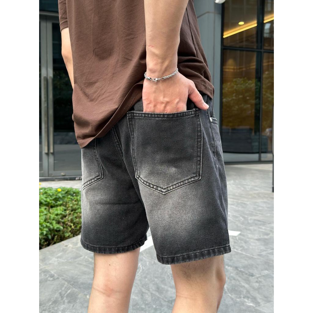 Quần Short Jean Nam DIN, Quần Bò Đen Bạc Form Trên Gối, Chất Dày Vừa Không Phai Màu Dễ Phối JD818