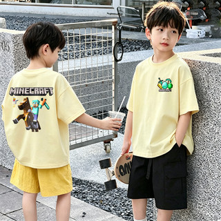 (1-12 tuổi) Áo thun ngắn tay cổ tròn bằng cotton in hình hoạt hình vui nhộn "Minecraft" dành cho bé trai