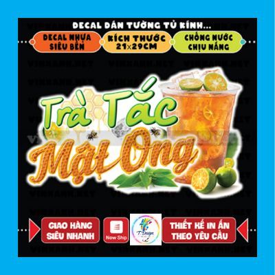 Decal TRÀ TẮC trang trí quán nước, dán tường, tủ kiếng chống nước, đã cắt bế sẵn - chỉ cần lột ra và dán