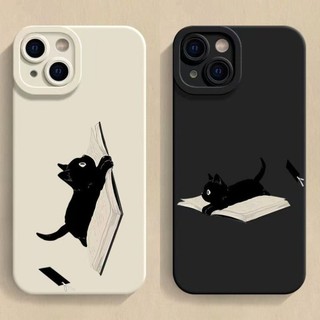 Dễ Thương Nằm Sấp Sách Đen Mèo Điện Thoại Trường Hợp For iPhone 17 16 15 14 13 12 11 Pro Max X Xr Xs Max 7 8 Plus SE2020