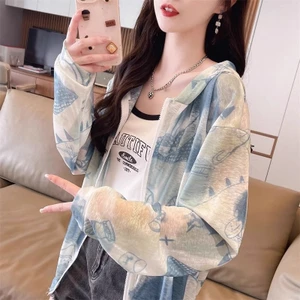 Quần áo chống nắng bằng lụa băng dành cho nữ, áo khoác chống nắng mỏng, thoáng khí, có mũ trùm đầu, áo khoác cardigan điều hòa không khí
