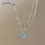 AqToCna Lãng Mạn Xanh Pha Lê Bướm Nelace Dành Cho Nữ Cô Gái Đơn Giản Sáng Bóng Zircon Bilayer Choker Xương Đòn Dây Xích AqToCna