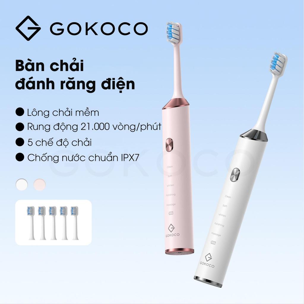 GOKOCO Bàn Chải Đánh Răng Điện Sóng Âm - 5 Chế Độ, Pin 45 Ngày, Chống Nước IPX7, Sạc USB Tiện Lợi