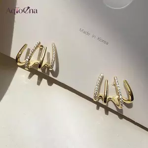 AqToCna 1 Cặp Thanh Lịch Dễ Thương Móng Vuốt Tai Móc Kẹp Bông Tai Dành Cho Nữ Bốn Cánh Pha Lê Màu Vàng Bông Tai Trang Sức Thời Trang AqToCna