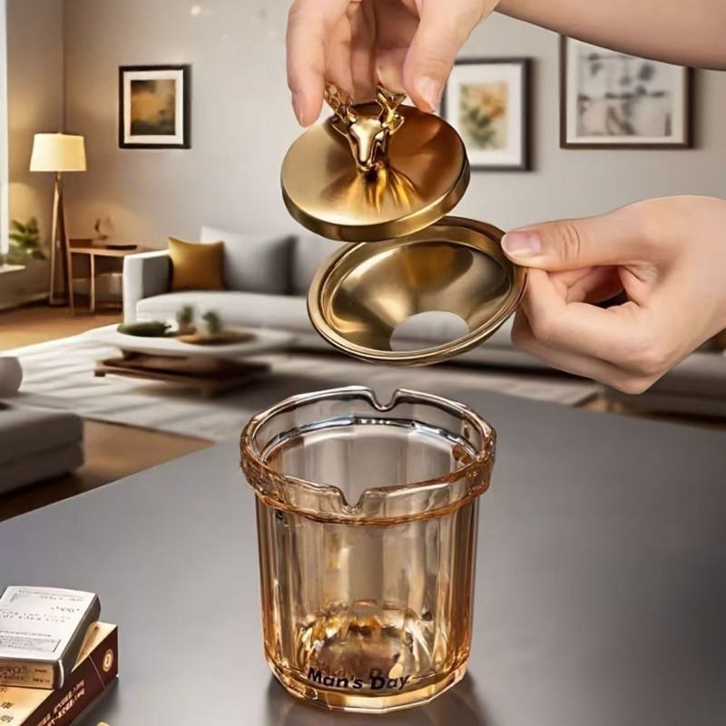 Gạt Tàn Thủy Tinh,Có Nắp Dậy,phiên bản giới hạn hình hươu sang trọng,Dễ sử dụng,thể hiện đẳng cấp