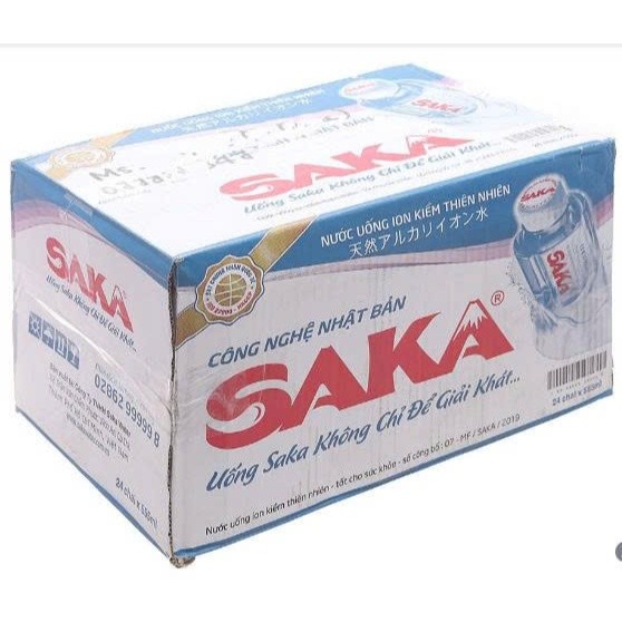 Thùng 24 chai nước uống i-on kiềm Saka 555ml