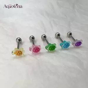 AqToCna 5 Chiếc Dạ Quang Rùa Nhỏ Lưỡi Móng Tay Nhựa Dễ Thương Lưỡi Nhẫn Xuyên Nhẫn Đâm thủng Trang Sức AqToCna