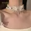 PNPIA- Thời Trang Màu Trơn Nữ Bé Gái Nelace Rộng Ren Đinh Tán Gothic Ren Choker Y2K Đôi Cánh Thiên Thần Da Thoáng Mát Nelace