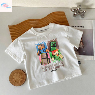 Áo Thun Bé Trai Minecraft Game, Áo Ngắn Tay Cotton Mềm Thoáng, Thời Trang Pixel, Cho Bé 3-12 Tuổi