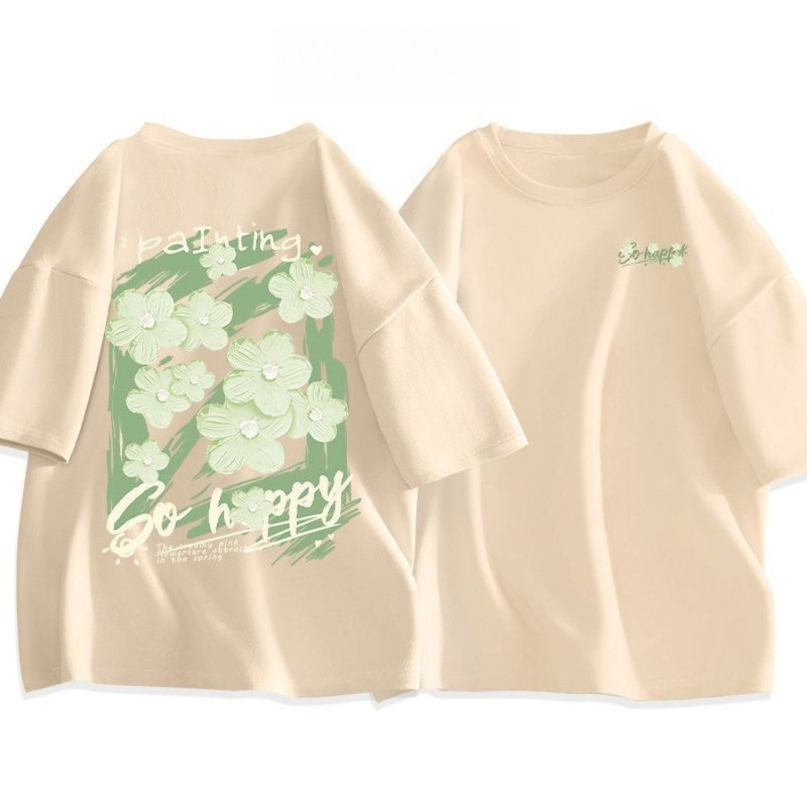 （Giao hàng 24h）Angela Áo Thun Nữ, Áo Phông Unisex Mã TN So Happy Chất Cotton Thoáng Mát Form Rộng Tay Lỡ Cho Nam Nữ