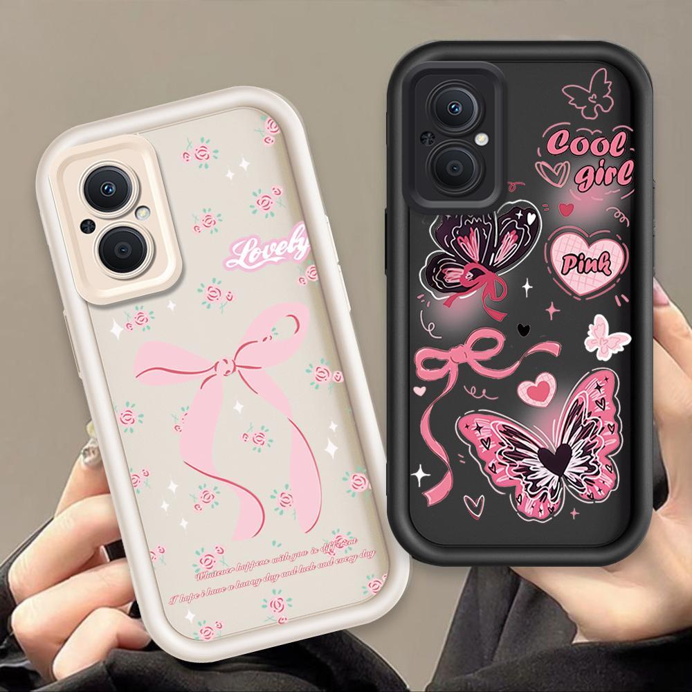 Ốp Lưng Cho OPPO Reno 7Z 8Z 5G Hoạt Hình Silicon Mềm Ốp lưng TPU Bướm Nơ Ins Phong Cách Mắt Thiên Thần Ốp Lưng Chống Sốc