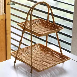 Khay đựng trái cây DELMER, Giá đựng đồ ăn nhẹ bằng nhựa giả bằng mây, Khay đựng trái cây khô vuông thủ công phong cách mới Trà chiều