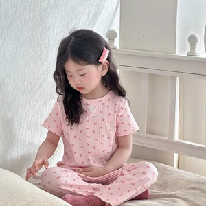 Bé Gái Mùa Hè Homewear Phù Hợp Với Hoa Mỏng Phong Cách Có Thể Mặc Bộ Đồ Ngủ Cotton Bên Ngoài 90-140 Size 3RE5