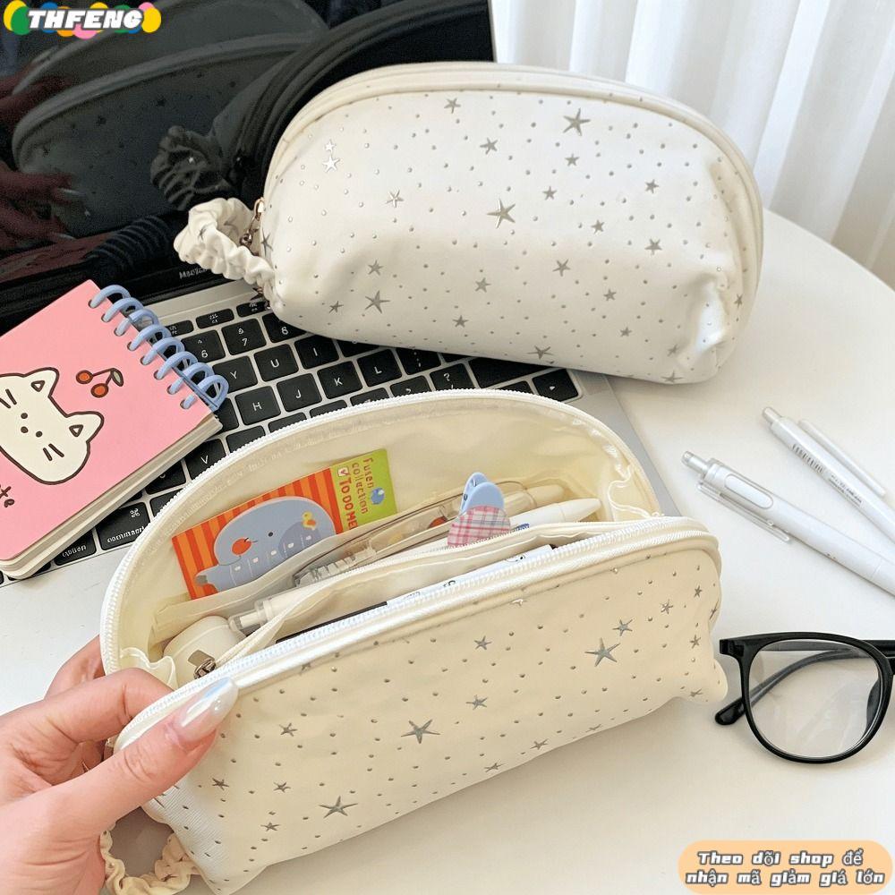 Bút chì THFENG, Túi đựng bút hình vỏ nhiều lớp, Túi đựng bút chì hình ngôi sao đa ngăn chấm bi dung tích lớn dành cho học sinh