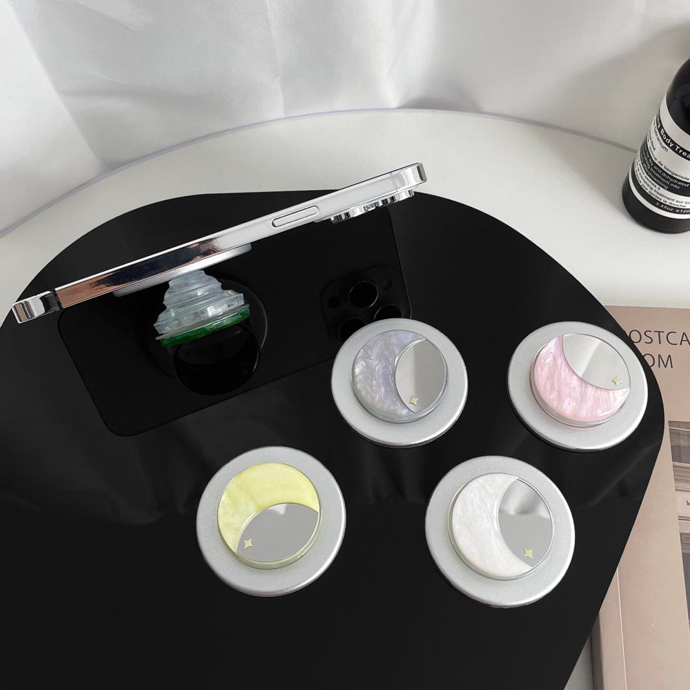 Popsocket Gương Họa Tiết Lưỡi Liềm Nam Châm Có Thể Gập Lại Giá Đỡ Điện Thoại Nam Châm