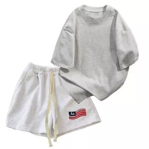 sét bộ nữ quần đùi cộc màu XÁM TIÊU cờ mỹ AAA dáng ngắn dây bản to + mix phông trơn COTTON MÁT-thoitrangthubio