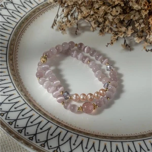 Mới Trung Quốc Đơn Giản Khói Tím Đá Opal Mũi Nhọn Màu Hồng Pha Lê Vòng Tay Thanh Lịch Phù Hợp Với Ánh Sáng Sang Trọng Xếp Chồng Vòng Tay Nữ