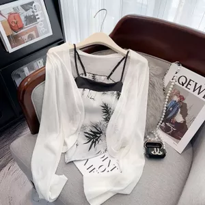 Pure Desire Phong Cách Trung Hoa Zen Mùa Hè Phù Hợp Với Nữ Phong Cách Mới Camisole Dài Tay Ice Silk Kem Chống Nắng Dệt Kim Cardigan Hai-