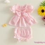 Bộ áo nơ ngắn tay cho bé gái Gingham + Trang phục mùa hè xù
