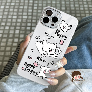 Ốp Điện Thoại Trong Suốt Chú Chó Con Dễ Thương Cho iPhone Air 17 Pro Max 16E 16 Pro Max 15 14 Plus 15 14 13 12 Pro Max Vỏ Hoạt Hình Có Ống Kính Khung Mờ Ốp Lưng Mềm