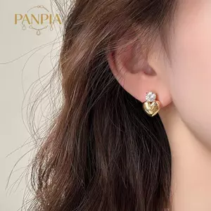 PNPIA- 1 Cặp Trái Tim Hợp Thời Trang Kim Loại Thả Bông Tai Nữ Bé Gái Kim Cương Giả Trái Tim Bông Tai Trang Sức Thời Trang Quà Tặng