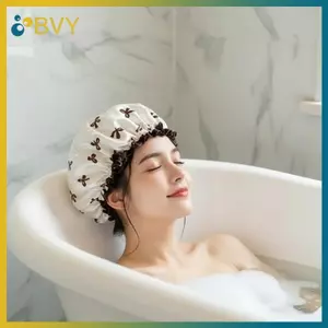 Bộ ba mảnh BVY Mũ tắm tái sử dụng chống nước hai lớp Mũ tắm có thể tái sử dụng thời trang và co giãn Vỏ tóc in nơ cho mũ tắm.