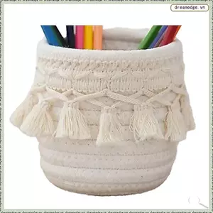 Giỏ dây Cotton dệt tay Đồ chơi lưu trữ để bàn Hộp đựng mỹ phẩm Chìa khóa Giỏ đựng đồ ăn nhẹ màu trắng