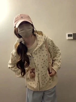 Sweet retro Mỹ áo len có mũ trùm đầu áo khoác cardigan dáng rộng