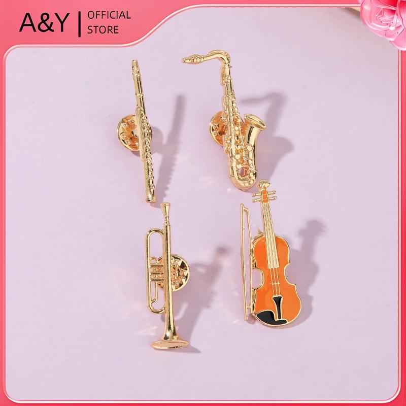 A & Y 1 Cái Huy Hiệu Dàn Nhạc Giao Hưởng Nhạc Cụ Vui Nhộn Men Trâm Cài et Clarinet Saxophone Hình Violin Chân Vàng.