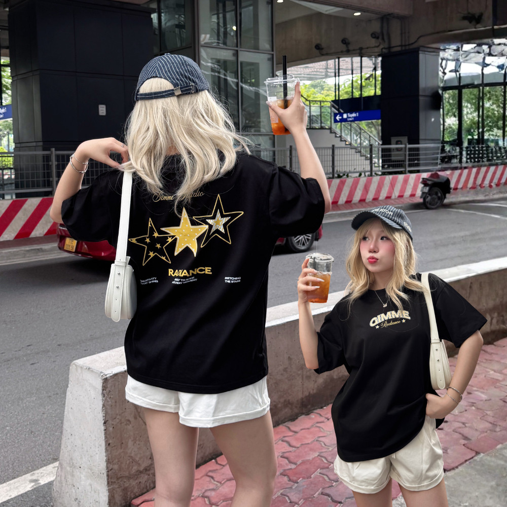 （Giao hàng 24h）Angela Áo Thun Boxy Gimme - STAR - Premium 100% Cotton 2 Chiều 220gsm - Áo Thun Unisex