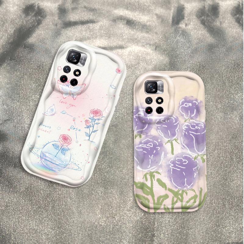 Thích Hợp Cho Redmi 10 Note 11 11S 12 Pro 4G 3D Phụ Kiện TPU Mềm Hoa Tím Hoa Hồng Tulip Ins Phong Cách Chống Sốc Ốp Điện Thoại