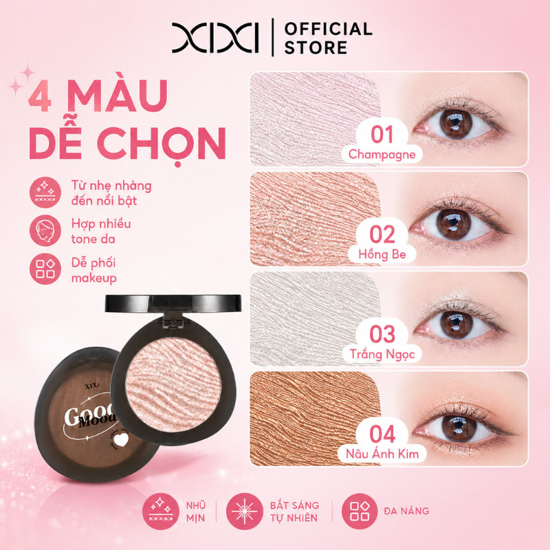 XIXI Phấn Mắt Nhũ Đơn Baked Eyeshadow, Nhũ Mịn Bắt Sáng Lấp Lánh, Lên Màu Chuẩn Lâu Trôi D570