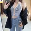 < YEI > Áo Crop top dệt kim dành cho nữ Áo ba lỗ sọc mùa hè gợi cảm Áo Baless không tay sang trọng Y2k Top Mới